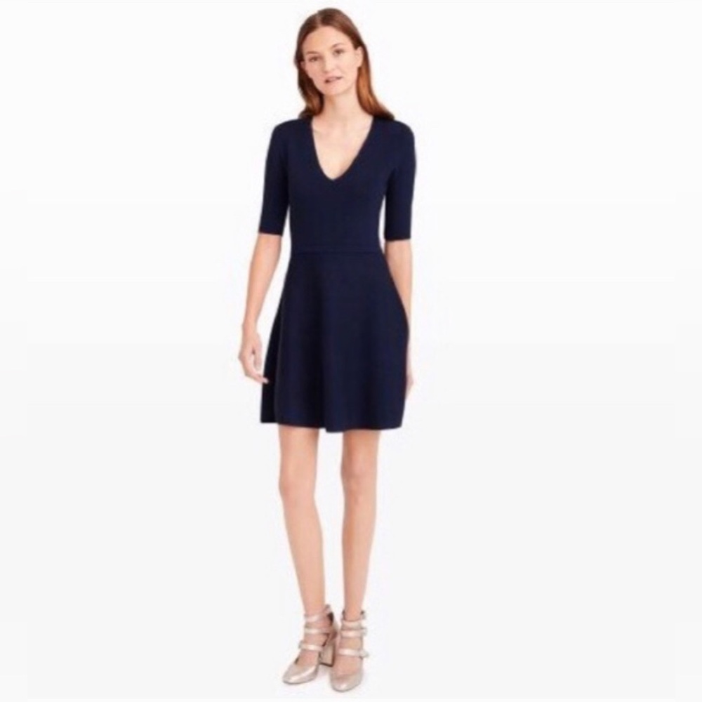 Club Monaco Lurelle Navy Sparkle Knit V-Neck A-Line Dress
